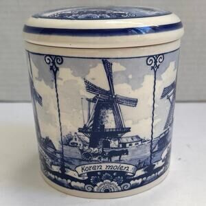 Vintage Delft Blue Bonbonniere Dutch Lidded Cookie Jar Netherlands
